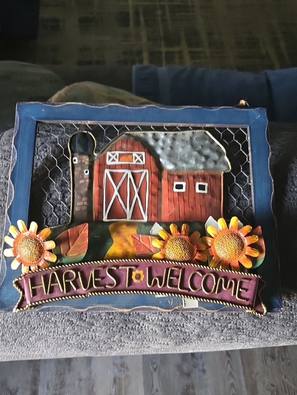 Harvest Welcome Wall Plaque with Sunflowers - Red Barn Accent